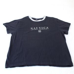 Y2K Vintage Nautica T Shirt Womens Large Blue Logo Spellout 90s USA Preppy
